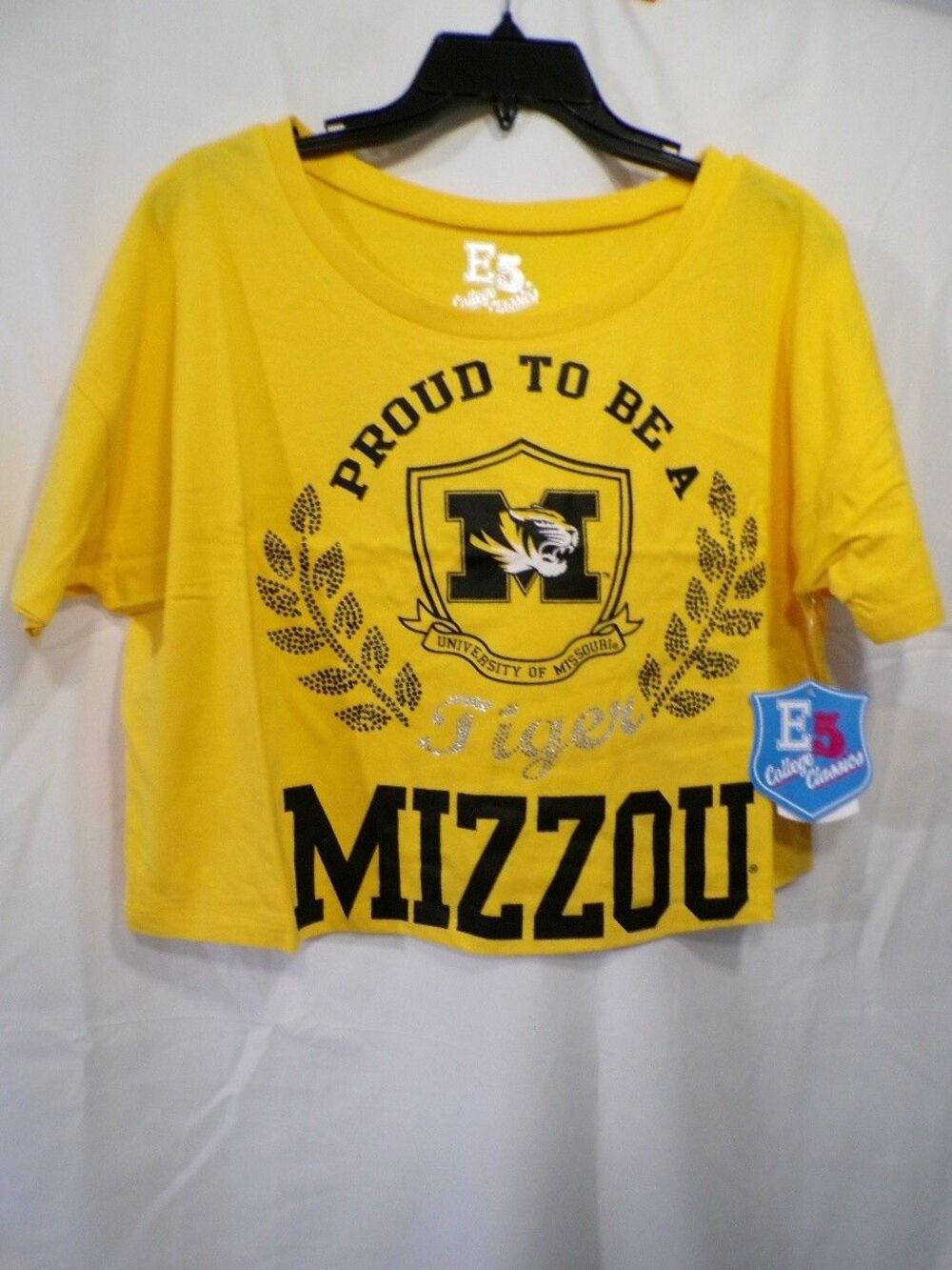 E5 College Classics Mizzou Women's Cropped T Shirt Medium Yellow